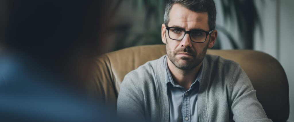 Men listening to therapist at an executive rehab program session in Colorado